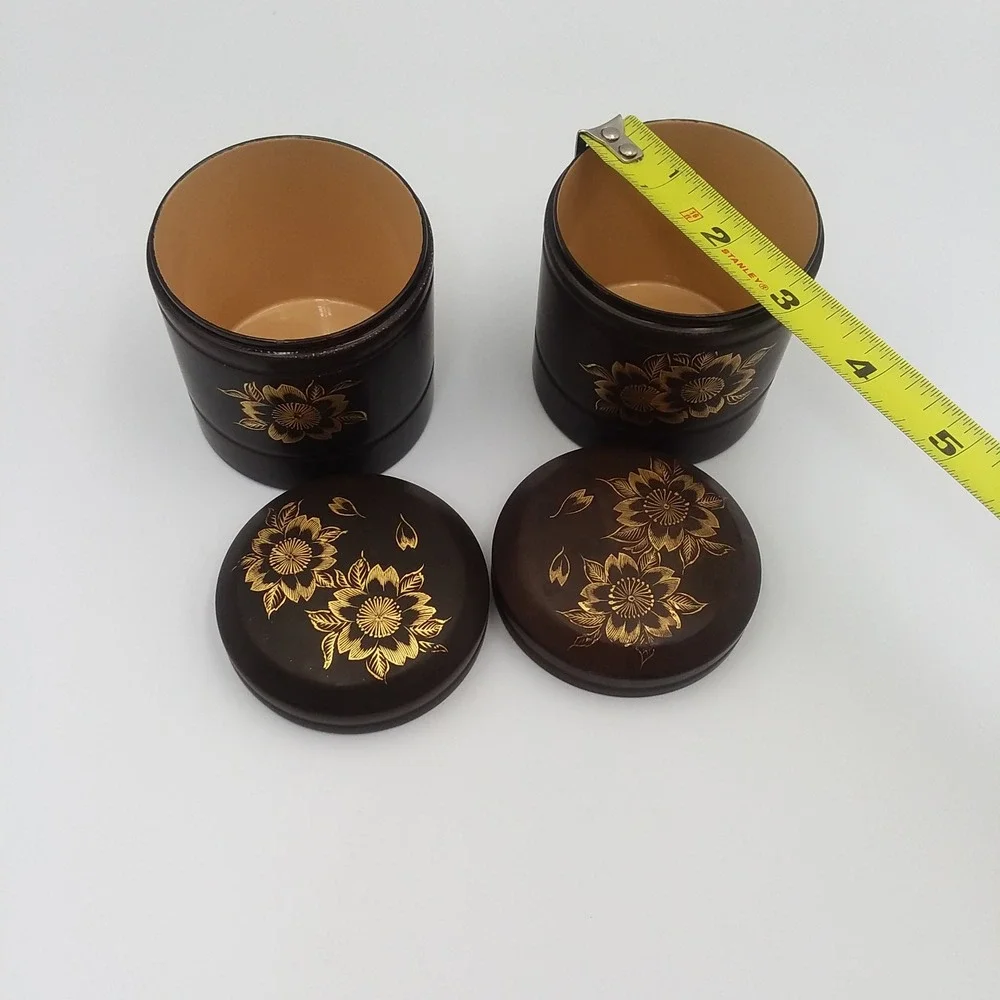 Vintage Maruni Lacquerware Set 2‎ Canisters 3 Bowls Floral Design Occupied Japan